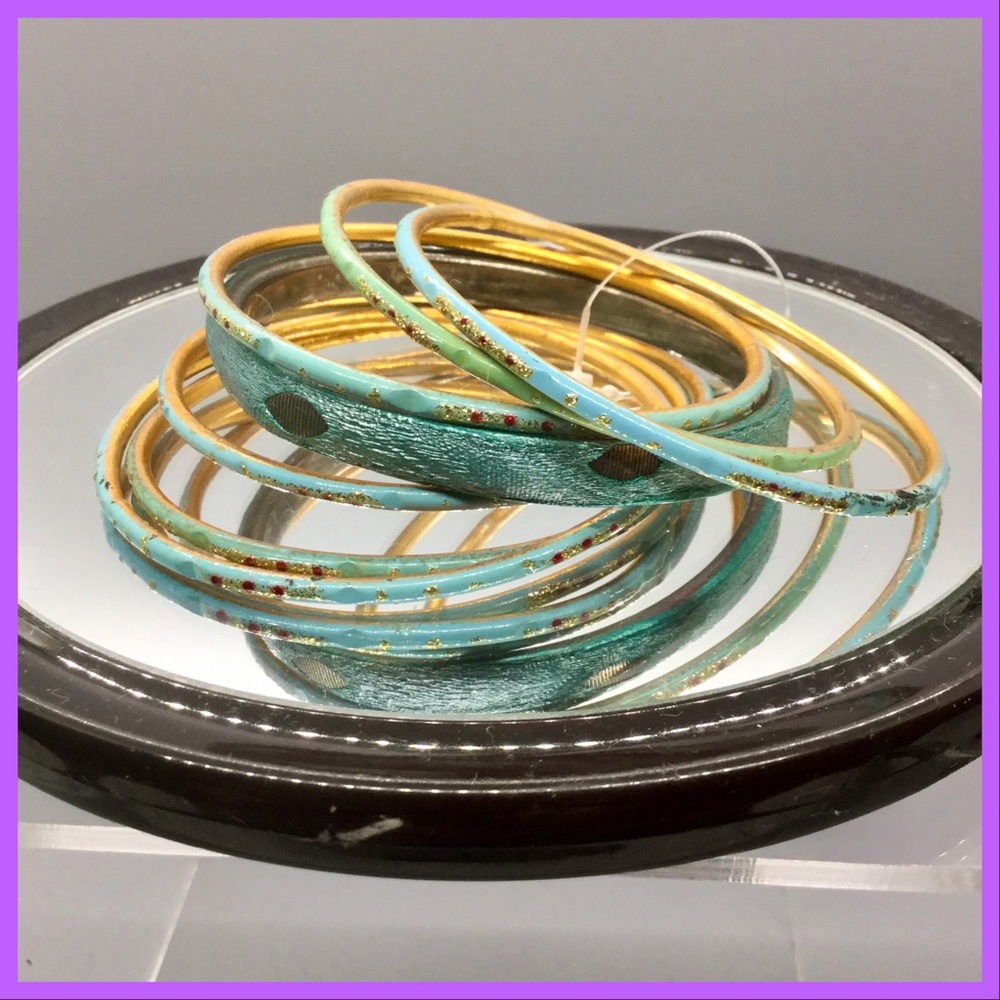2/$13_ Bangles, Turquoise over Goldtone
